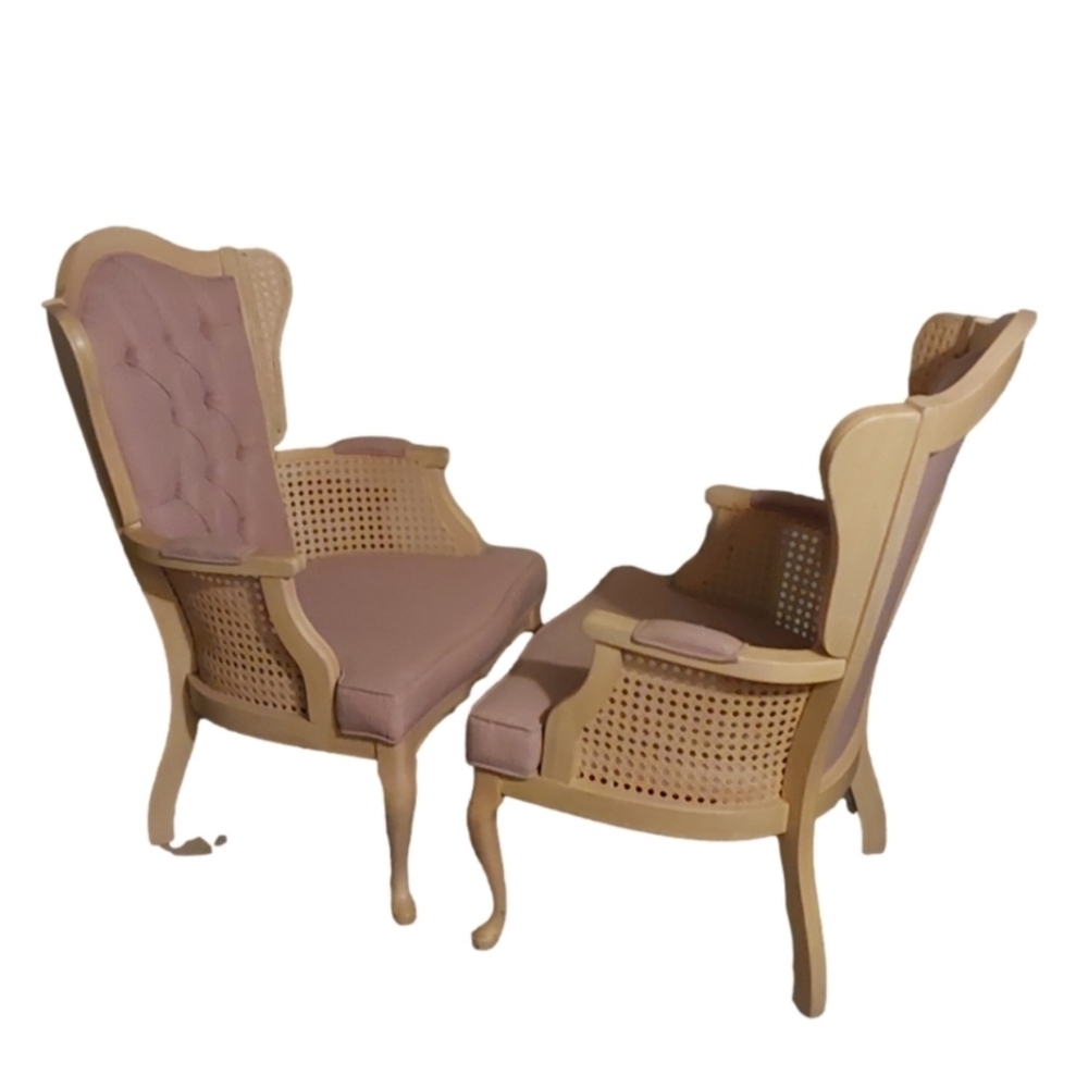 MORGANTOWN/KANE 2 PAIR OF RATTAN PINK ACCENT CHAIR - Picture 3 of 8